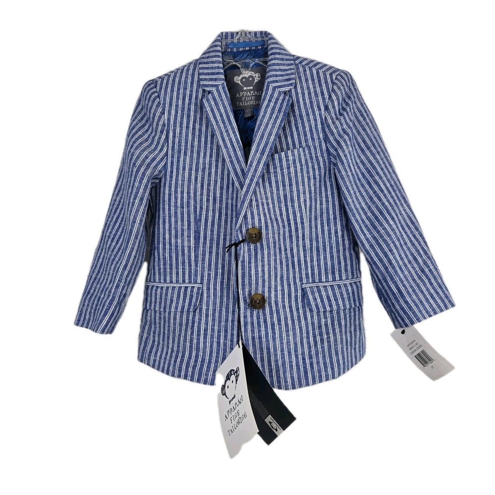 Appaman Boys Sport Coat Jacket Linen Blend Size 3T Cabana Stripe Blue White New